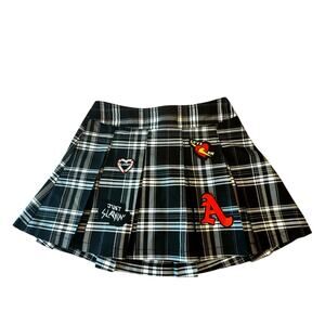 Punk Black & White Plaid Pleated Mini Skirt - Size M Y2K Grunge Schoolgirl Skate
